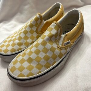 Vans Mustard and White Checkered‎ Slip-Ons